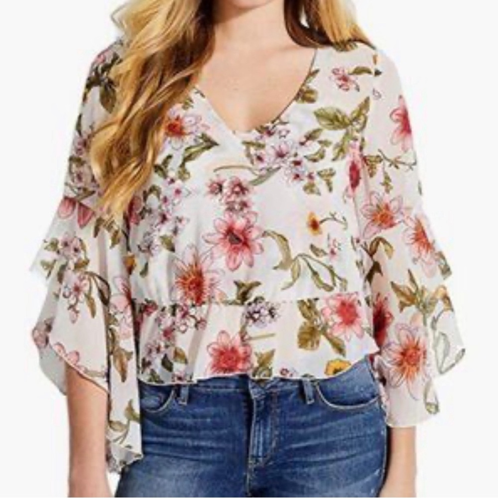 Guess Pink and White Floral Blouse size XS